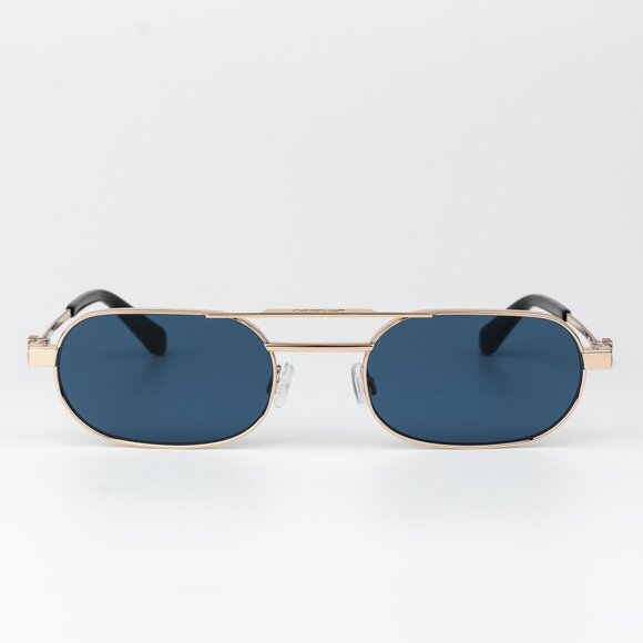 Off-White VAIDEN Men Sunglasses Gold Blue Oval OERI123 VAIDEN 7645 NEW AUTHENTIC - Picture 2 of 15